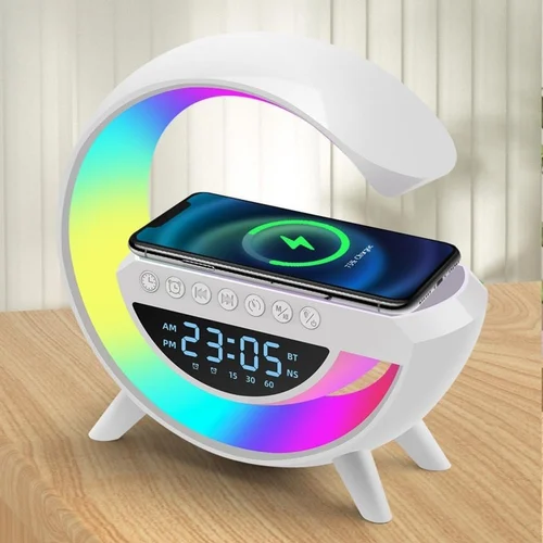 Lampara Parlante Reloj y Cargador Inalambrico RGB